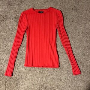 J. Crew Red Long Sleeve Ribbed Top